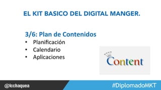 EL KIT BASICO DEL DIGITAL MANGER. 
#FormaciónEBusiness 
3/6: 
Plan 
de 
Contenidos 
• Planificación 
• Calendario 
• Aplicaciones 
 