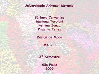 Universidade Anhembi Morumbi Bárbara Cervantes Mariana Turbiani Petrina Souza Priscilla Telles Design de Moda MA - 3 3º Semestre São Paulo 2009 