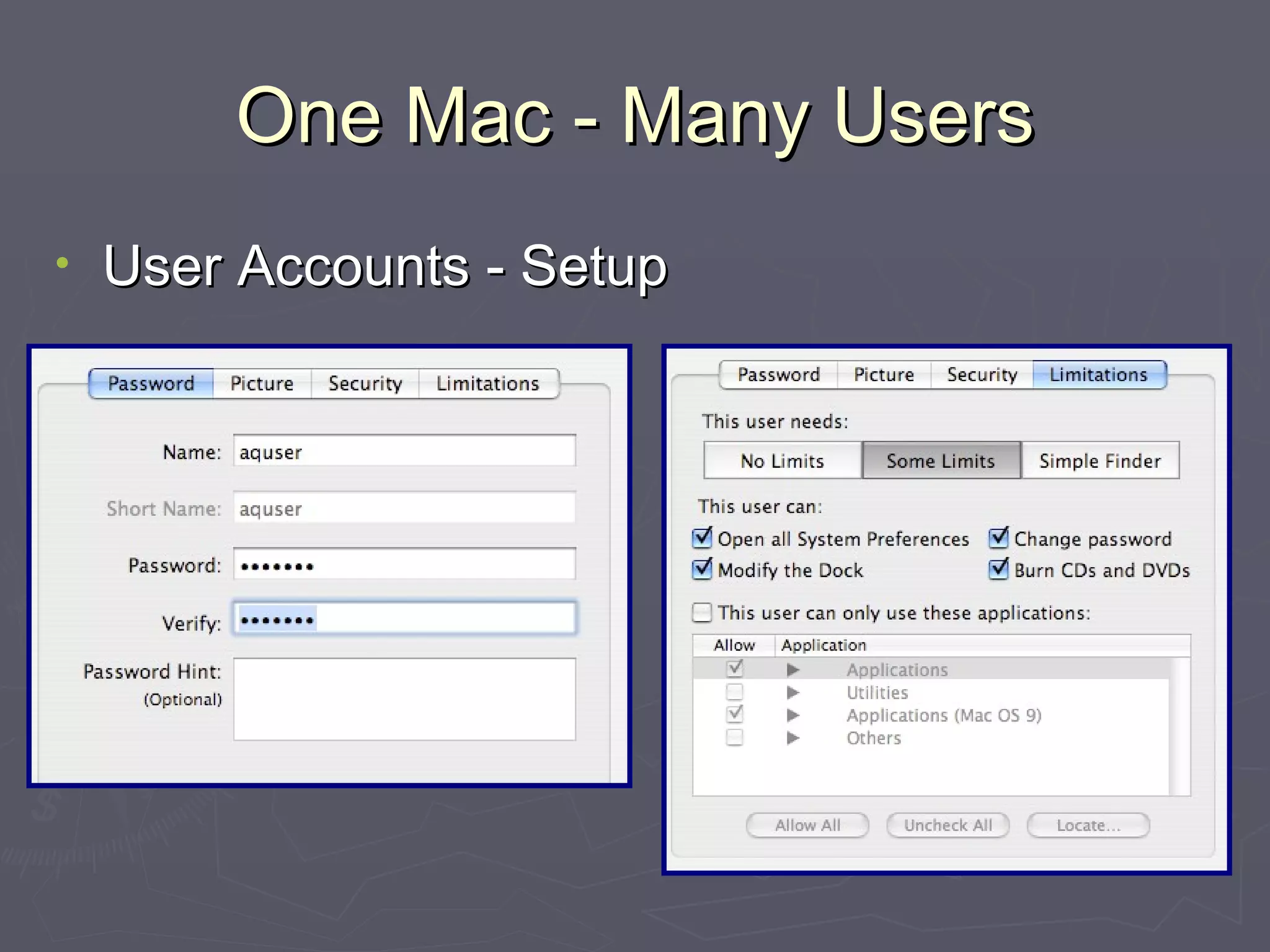 One Mac - Many Users User Accounts - Setup 