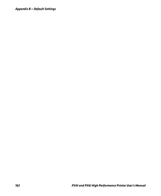 Appendix B — Default Settings
162 PX4i and PX6i High Performance Printer User’s Manual
 