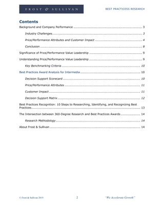 BEST PRACTICESS RESEARCH
© Frost & Sullivan 2019 2 “We Accelerate Growth”
Contents
Background and Company Performance .......