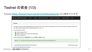 Testnet の資金 (1/3)
Faucet (https://testnet.manu.backend.hamburg/faucet) から無料で入手可
20
 