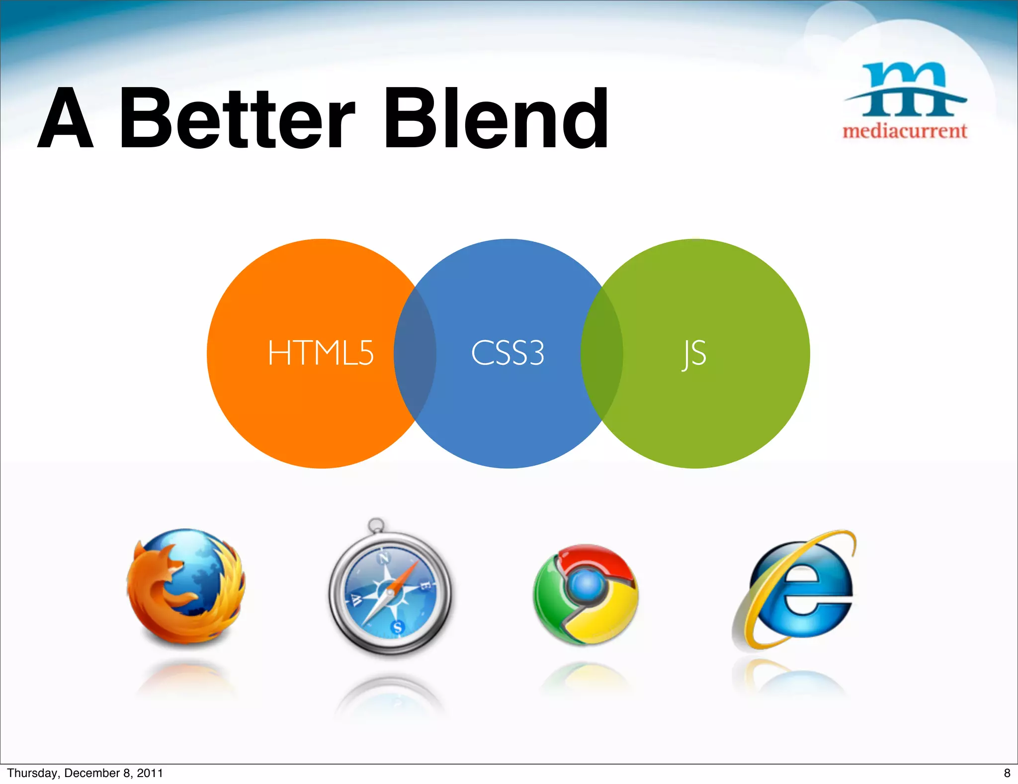 A Better Blend HTML5 CSS3 JS Thursday, December 8, 2011 8 