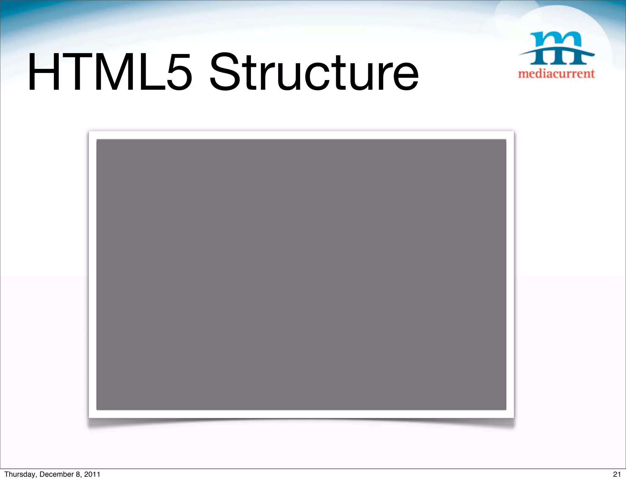HTML5 Structure Thursday, December 8, 2011 21 