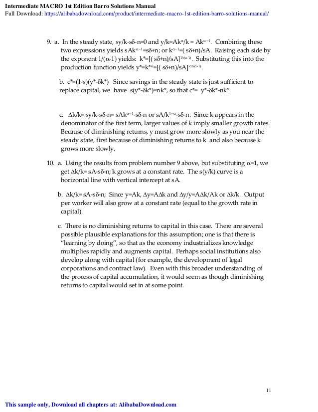 Intermediate Macro 1st Edition Barro Solutions Manual