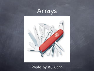 Arrays




Photo by AJ Cann
 
