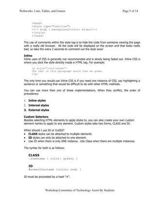 Webworks: Lists, Tables, and Frames                                               Page 5 of 14


         <head>
         ...