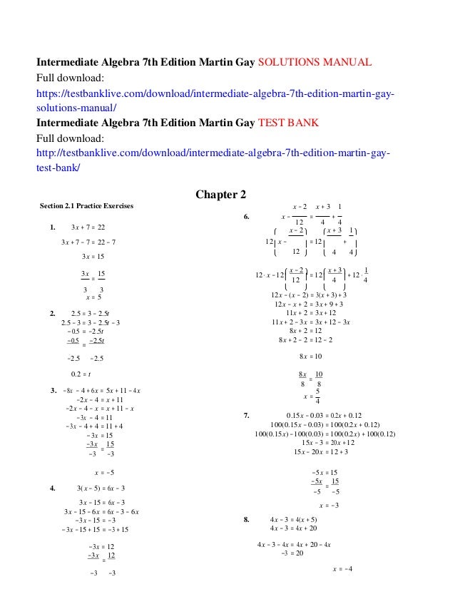 Intermediate Algebra 7th Edition Martin Gay Solutions Manual