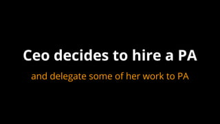 Ceo decides to hire a PA
and delegate some of her work to PA
 