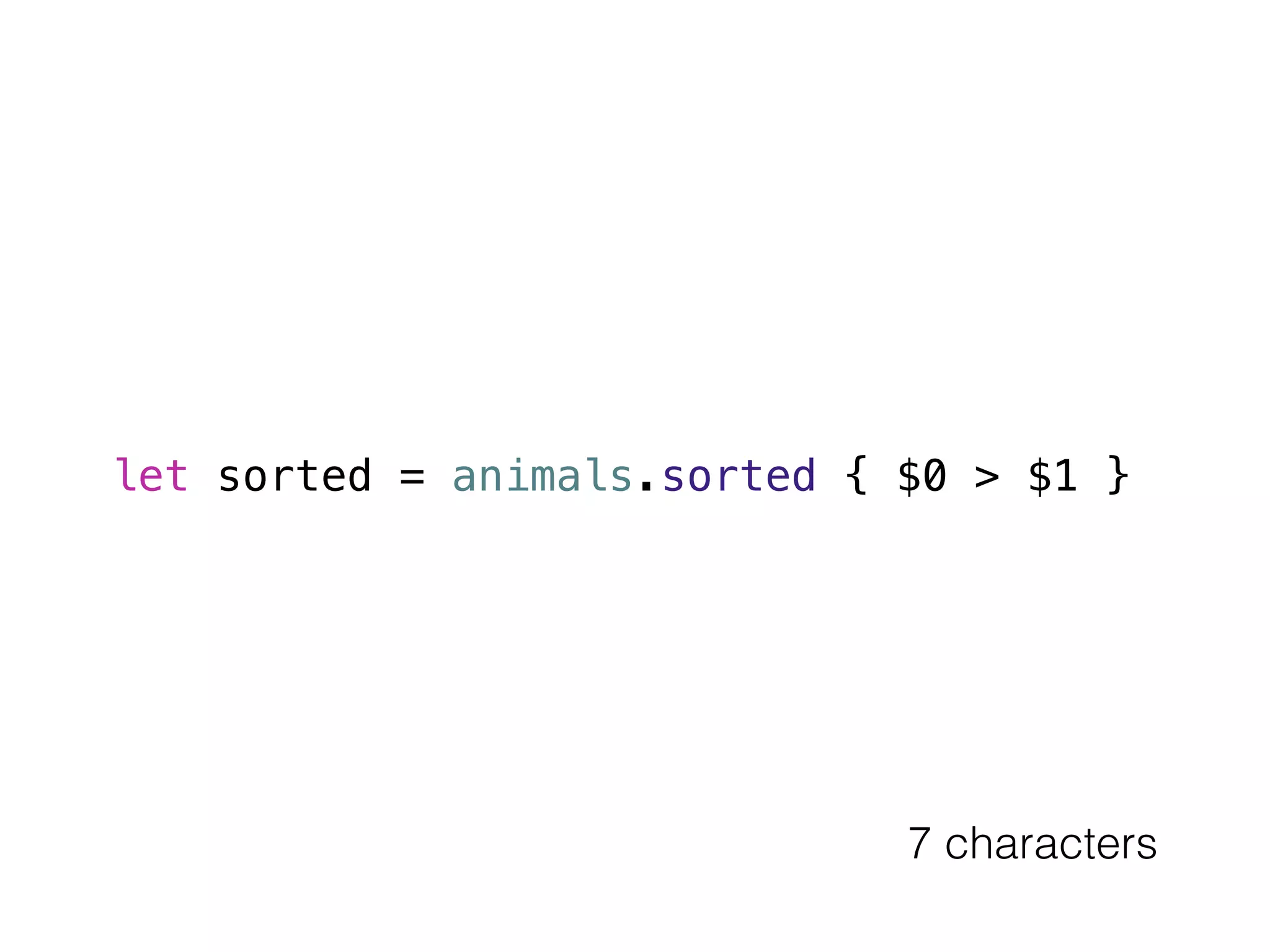 let sorted = animals.sorted { $0 > $1 } 
7 characters 
 