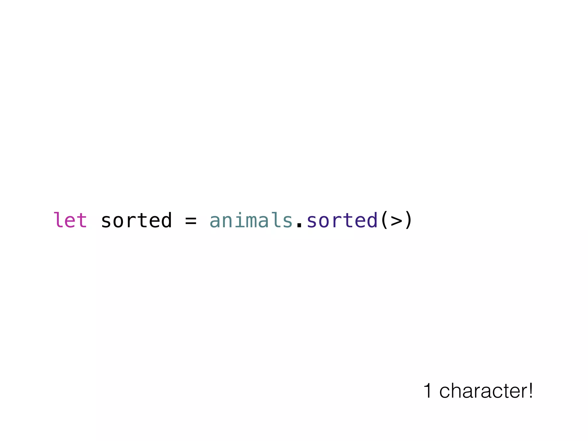 let sorted = animals.sorted(>) 
1 character! 
 