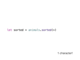 let sorted = animals.sorted(>) 
1 character! 
 