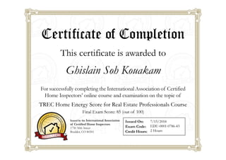 INTER NACHI - CERTIFICATE OF COMPLETION