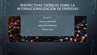 PERSPECTIVAS TEÓRICAS SOBRE LA
INTERNACIONALIZACIÓN DE EMPRESAS
Grupo 2:
Arianna Acevedo
Alejandra Medrano
Carlos Diaz
 