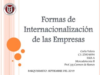 Carla Valera
C.I: 25834894
SAIA A
Mercadotecnia II
Prof. (a) Carmen de Ramos
BARQUISIMETO, SEPTIEMBRE DEL 2019
 