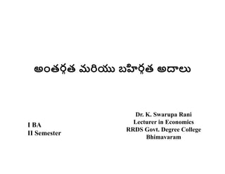 అంతరత మ బ రత అ
Dr. K. Swarupa Rani
Lecturer in Economics
RRDS Govt. Degree College
Bhimavaram
I BA
II Semester
 