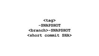 <tag>
-SNAPSHOT
<branch>-SNAPSHOT
<short commit SHA>
 
