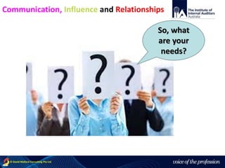 voice of the profession© David Mallard Consulting Pty Ltd
So, what
are your
needs?
Communication, Influence and Relationships
 