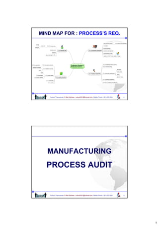 MIND MAP FOR : PROCESS’S REQ.




    Nukool Thanuanram E-Mail Address : nukool2001@hotmail.com Mobile Phone : 081.400.3954   11




   MANUFACTURING
  PROCESS AUDIT


    Nukool Thanuanram E-Mail Address : nukool2001@hotmail.com Mobile Phone : 081.400.3954   12




                                                                                                 6
 