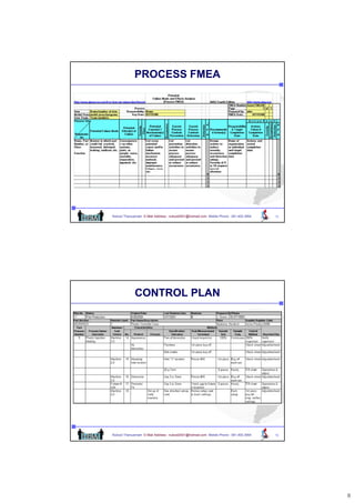 PROCESS FMEA




Nukool Thanuanram E-Mail Address : nukool2001@hotmail.com Mobile Phone : 081.400.3954   15




             CONTROL PLAN




Nukool Thanuanram E-Mail Address : nukool2001@hotmail.com Mobile Phone : 081.400.3954   16




                                                                                             8
 