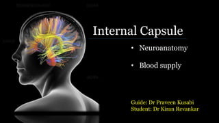 Internal Capsule
• Neuroanatomy
• Blood supply
Guide: Dr Praveen Kusabi
Student: Dr Kiran Revankar
 