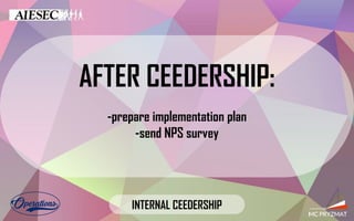 AFTER CEEDERSHIP:
-prepare implementation plan
-send NPS survey
INTERNAL CEEDERSHIP
 
