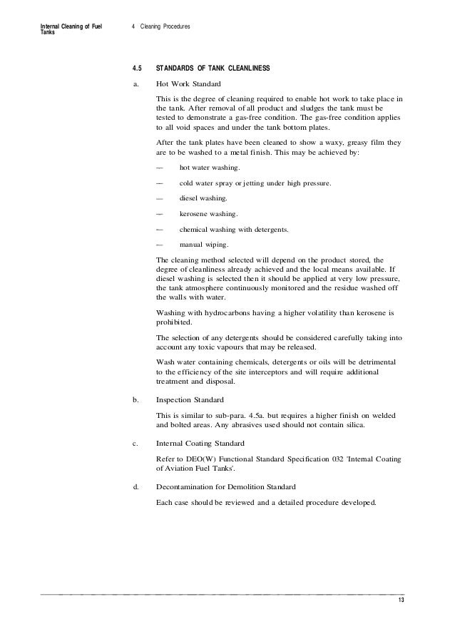 Internal cleaning of fuel tanks