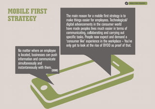 MOBILE FIRST STRATEGY03
MOBILE FIRST
STRATEGY
No matter where an employee
is located, businesses can push
information and ...