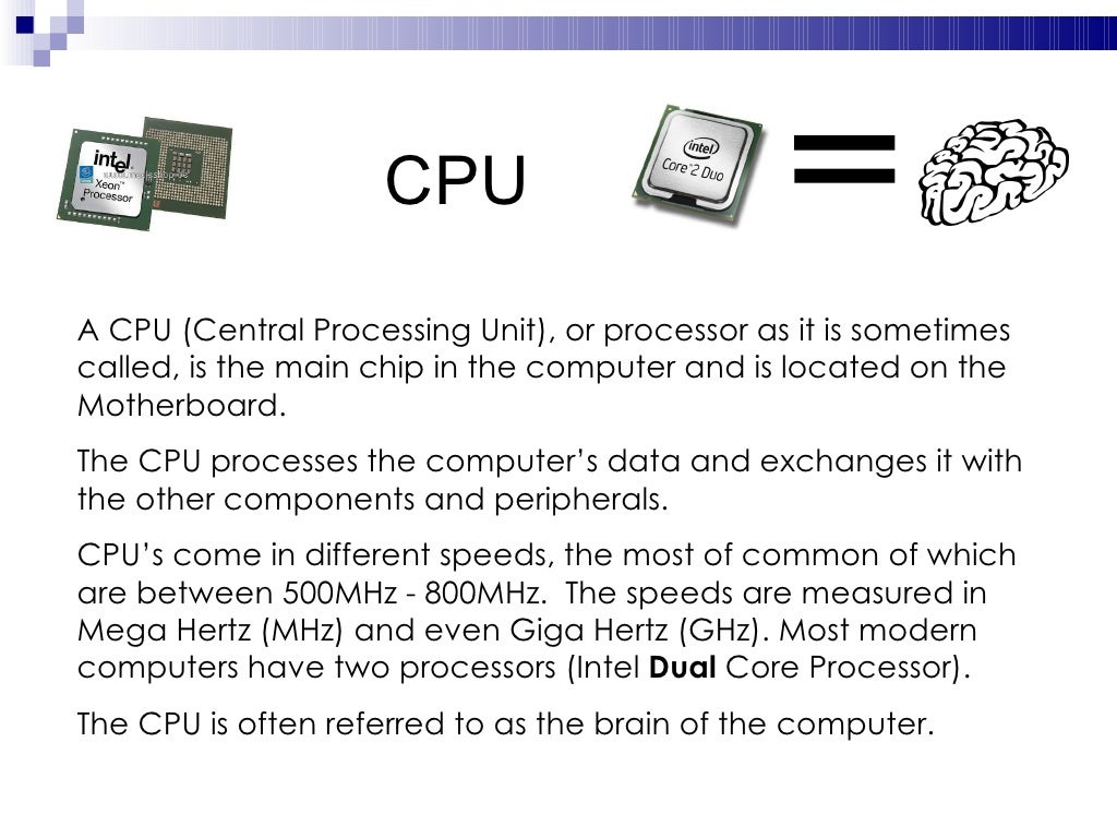 Internal components of the computer