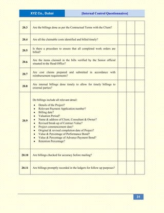 Cost Control Questionnaire Internal Control Questionnaires (ICQs) | DOCX