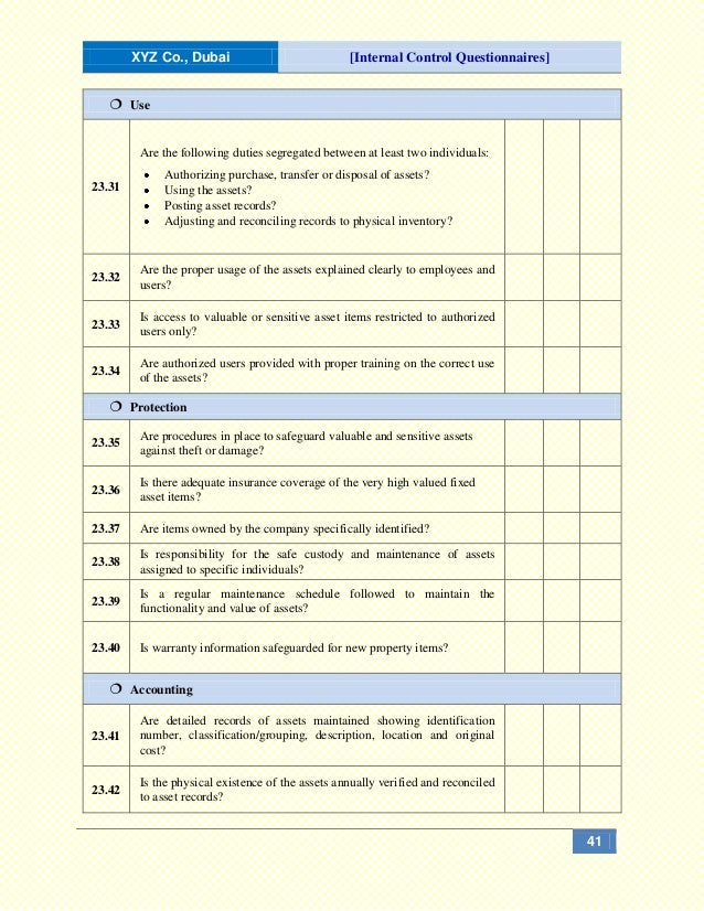 Internal Control Questionnaires (ICQs)