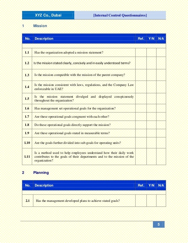 Internal Control Questionnaires (ICQs)