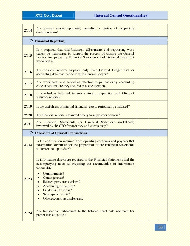 Internal Control Questionnaires (ICQs)
