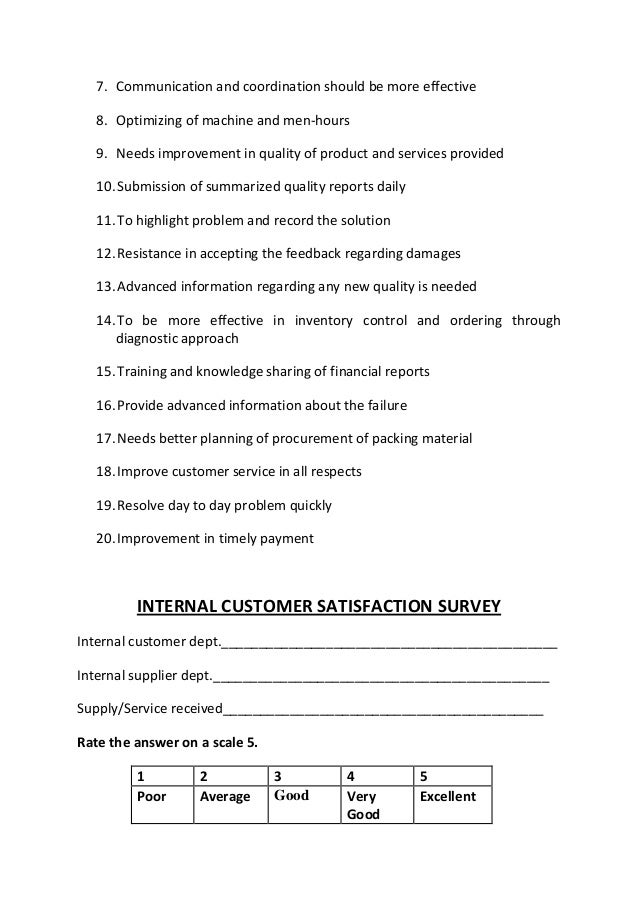sample internal customer satisfaction questionnaire