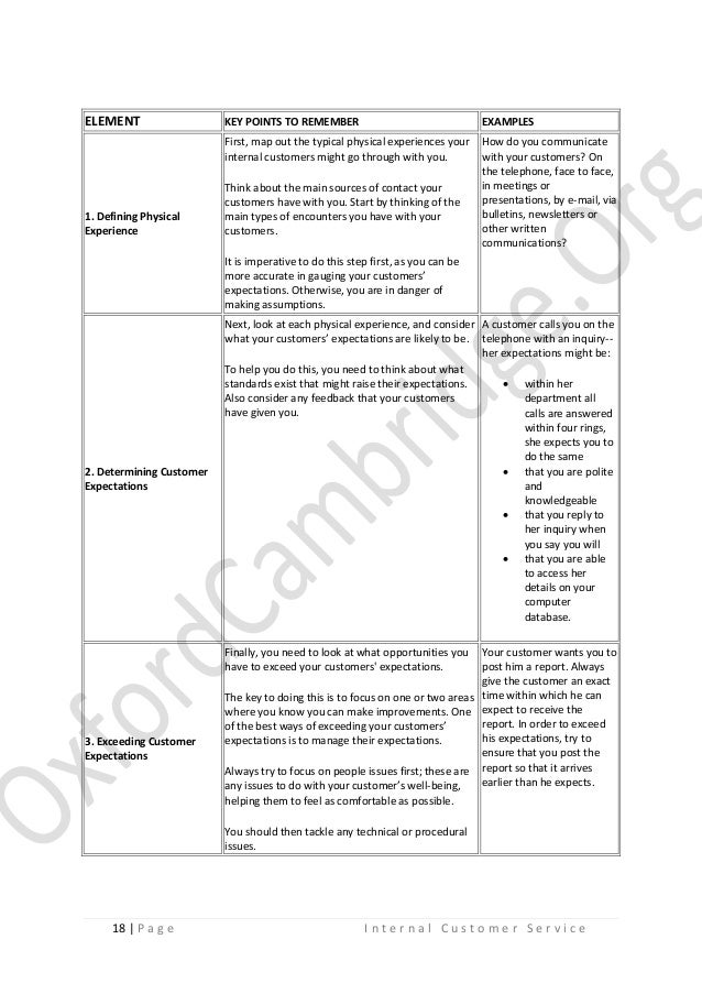 Internal customers examples