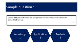 Sample question 1
Knowledge
1
Application
2
Analysis
1
 