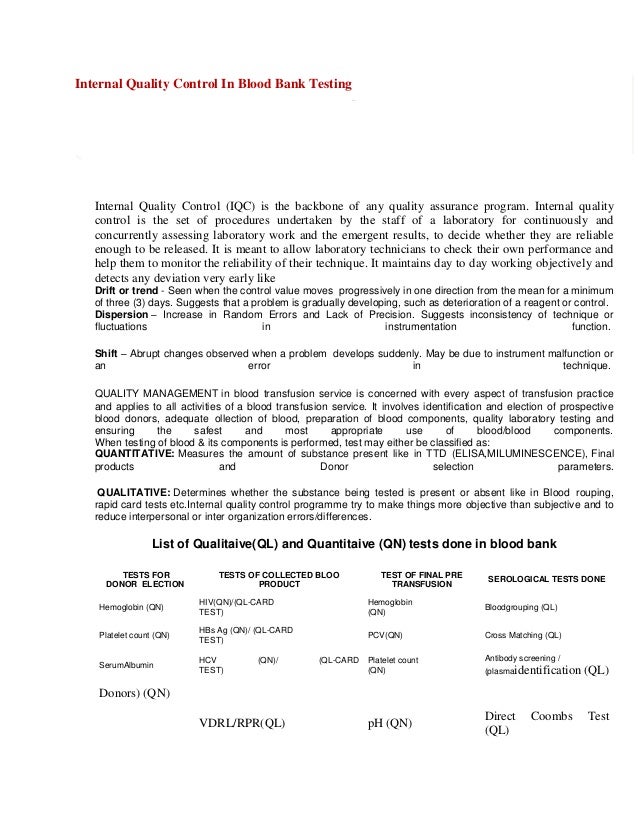 Internal quality control in blood bank testing