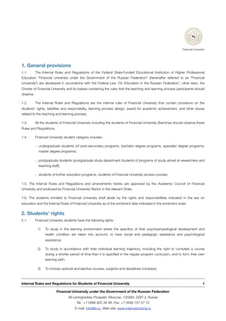 Internal Course Course Rules Internal Rules and Regulations for Students of Financial University | PDF