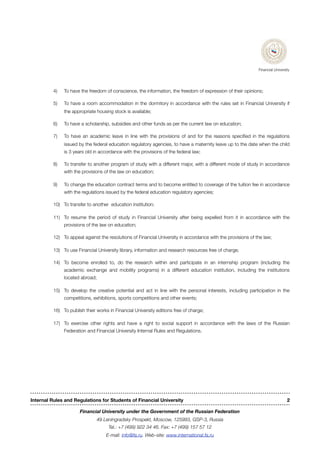 Internal Course Course Rules Internal Rules and Regulations for Students of Financial University | PDF