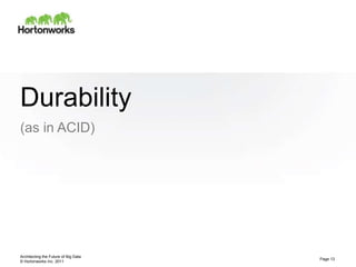 © Hortonworks Inc. 2011
Durability
(as in ACID)
Architecting the Future of Big Data
Page 13
 