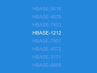 HBASE-5416
HBASE-4676
HBASE-7403
HBASE-1212
HBASE-7801
HBASE-4072
HBASE-3171
HBASE-6868
 