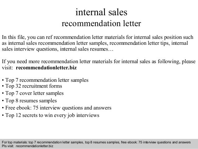 internal sales recommendation letter internal recommendation letter