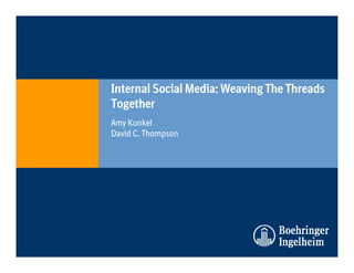 I l S i l M di W i Th Th dInternal Social Media: Weaving The Threads
Together
Amy Kunkel
David C. Thompson
 
