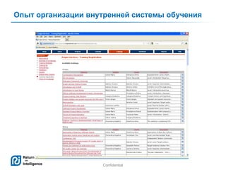 Опыт организации внутренней системы обучения

Confidential

6

 