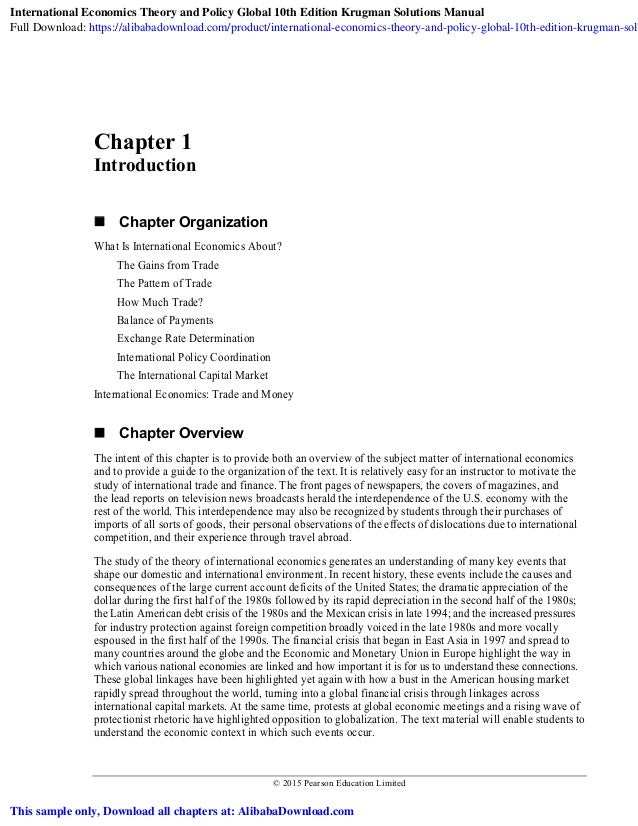 International Economics Theory And Policy Global 10th Edition Krugman