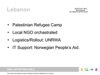 Lebanon Palestinian Refugee Camp Local NGO orchastrated Logistics/Rollout: UNRWA IT Support: Norwegian People’s Aid. 