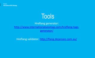 Hreflang generator:
http://www.internationalseomap.com/hreflang-tags-
generator/
Hreflang validator: http://flang.dejanseo.com.au/
Portent
International SEO Strategy
Tools
 