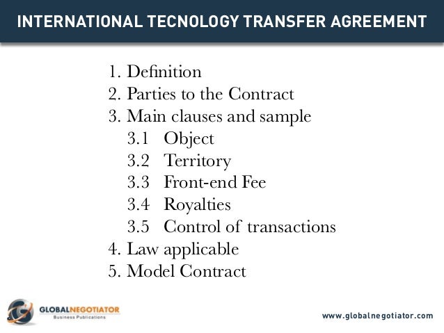 international technology transfer agreement contract sample agency contract