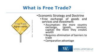 What is Free Trade?
• Economic Strategy and Doctrine
• Free exchange of goods and
services and investment
• Assumption: th...