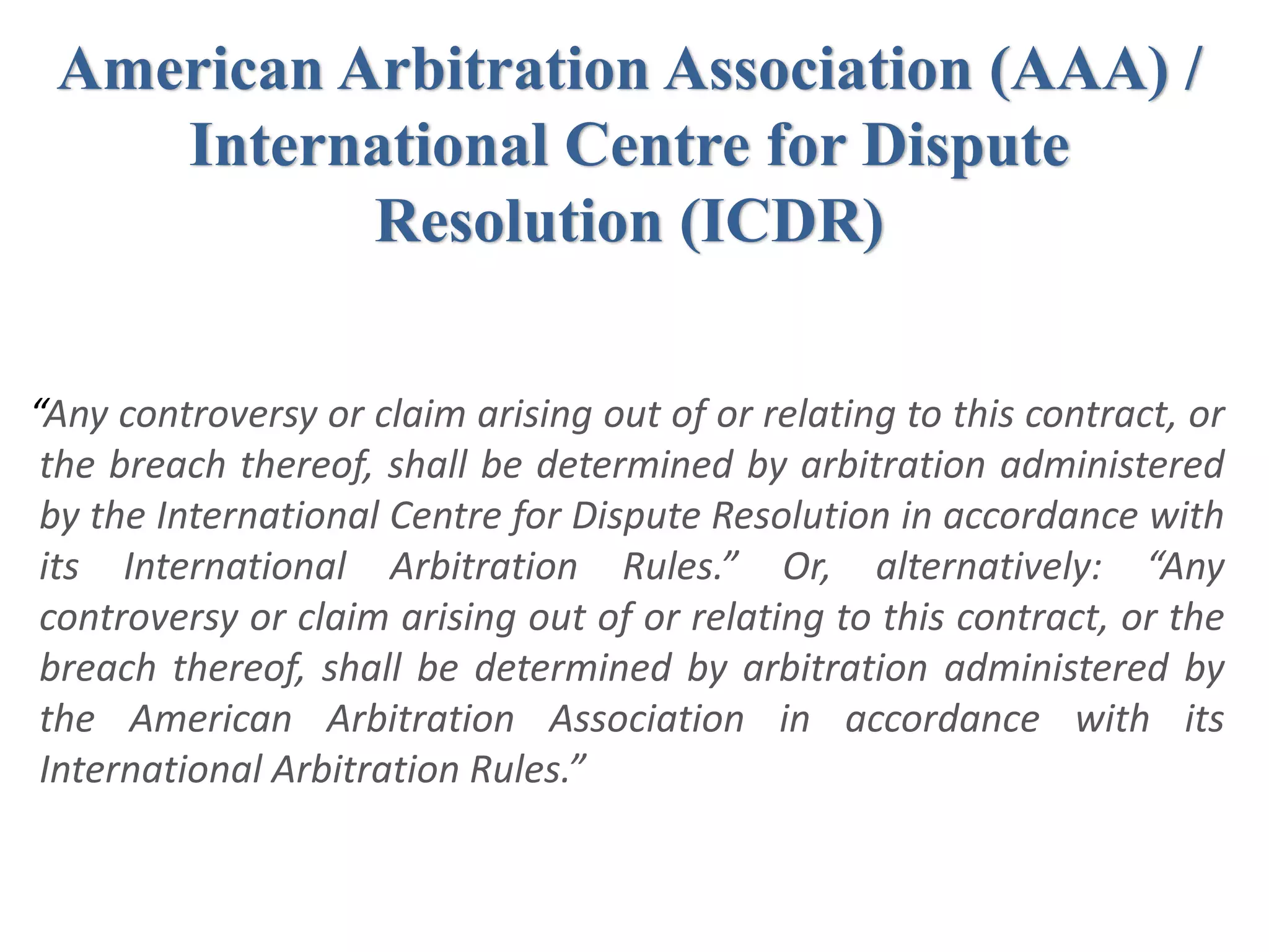 International Arbitration Model Arbitration Clauses PPT